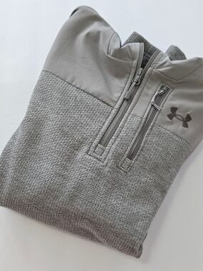 Men's Under Armour Specialist Grid 1/4 Zip Fleece Hooded Pullover - Grey - L -
